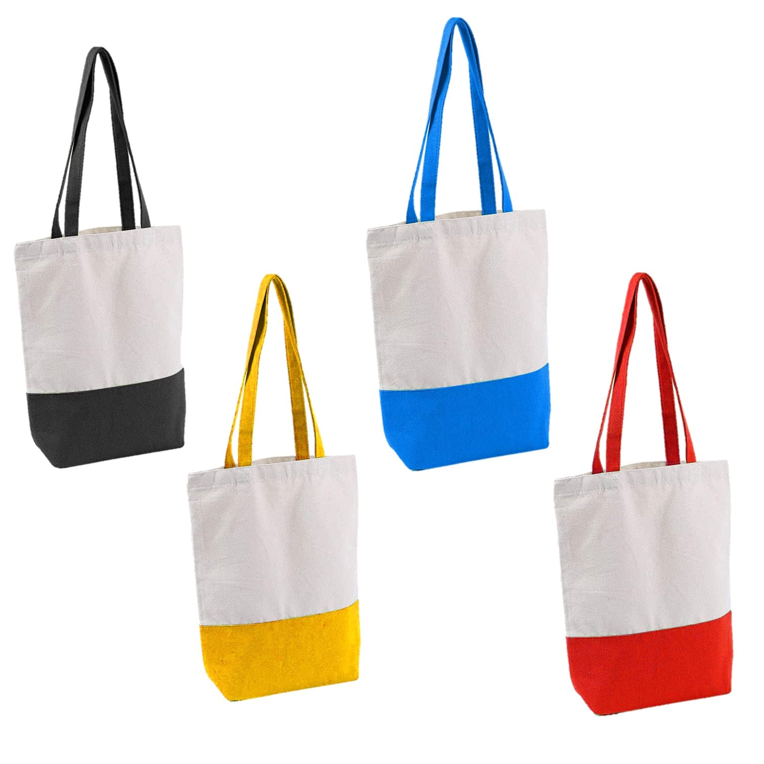 Lify Heavy Duty Cotton Canvas Tote Bag Grocery Shopping Bag, Cotton Tote Bags eco-Friendly for Schools, Promotion, Branding- 3 &4 Pc Pack, OW/Black, OW/Blue, OW/Red &OW/Yellow - 4Piece Pack, L