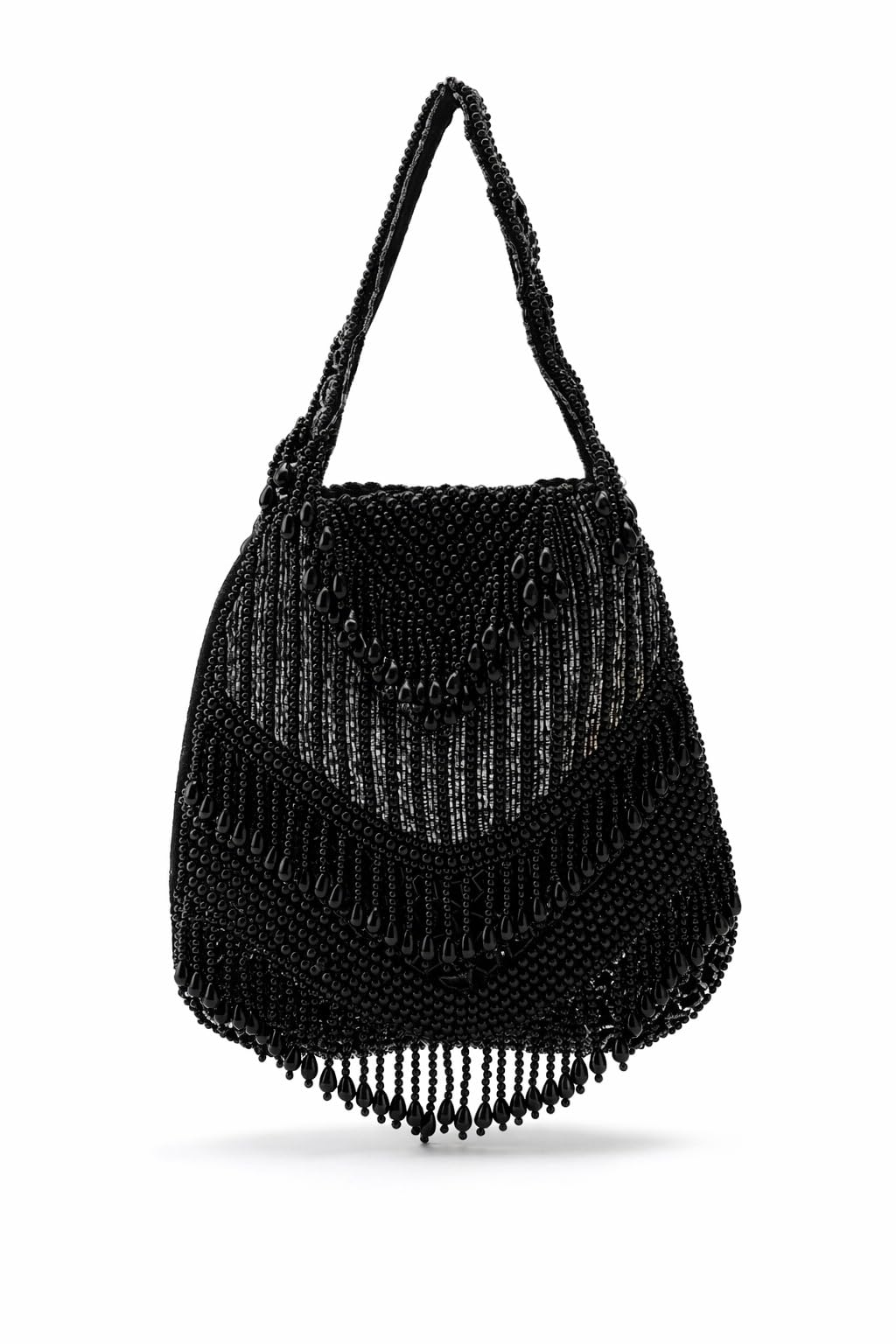fabbhue Women's Black Hand Embroidery Potli Clutch Bag with Beaded Fringe Detail-picture-33