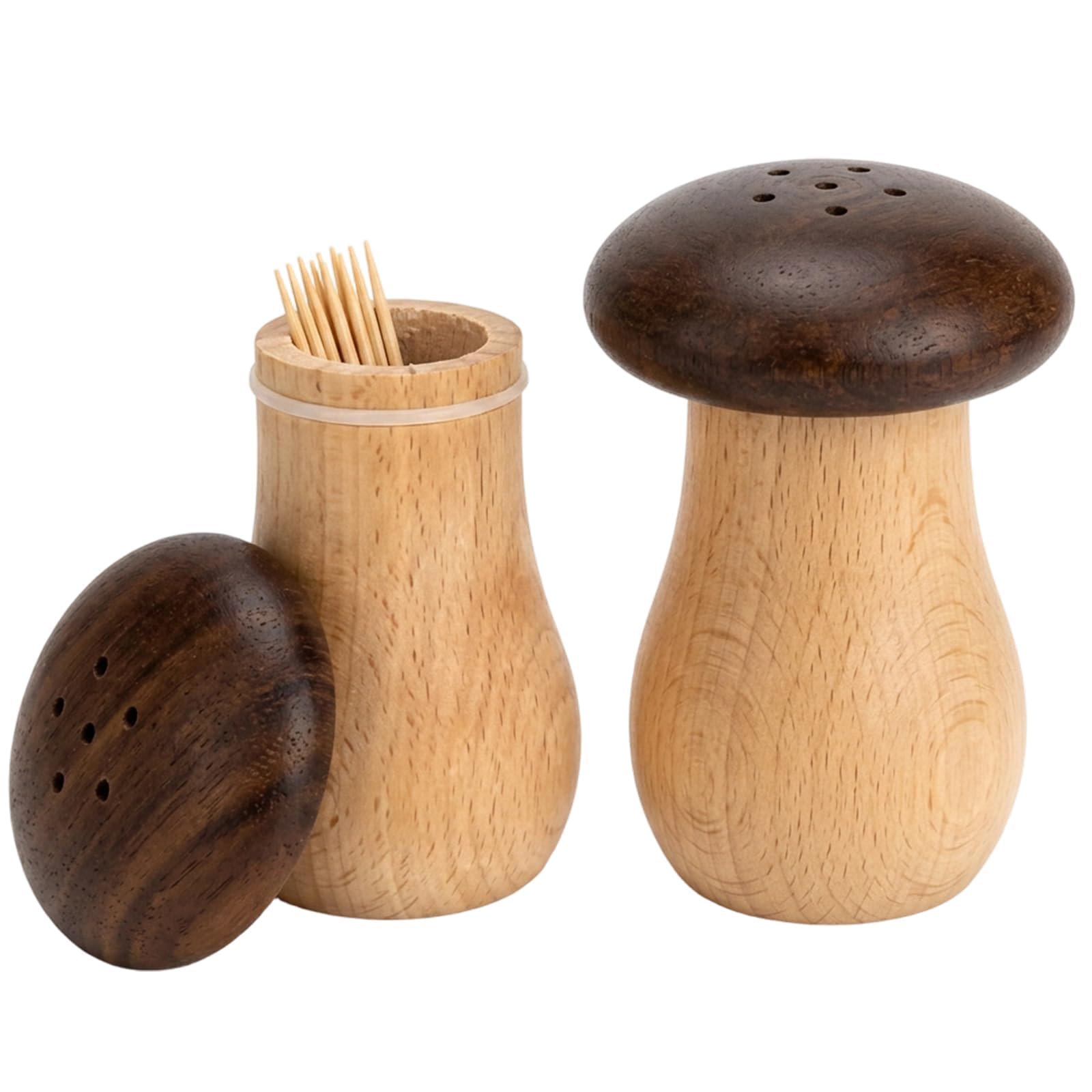BOFYTR 2-Piece Wooden Mushroom Toothpick Holder Set