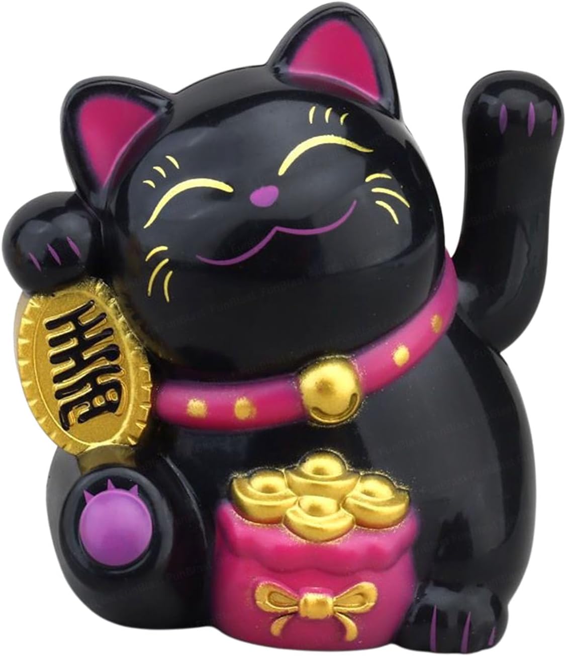 Maneki Neko Lucky Cat, Waving Arm Solar Powered Good Luck Wealth Welcoming Display Car Decor Paw Up with Arm, Decor Item for Home, Office and Car (Black)