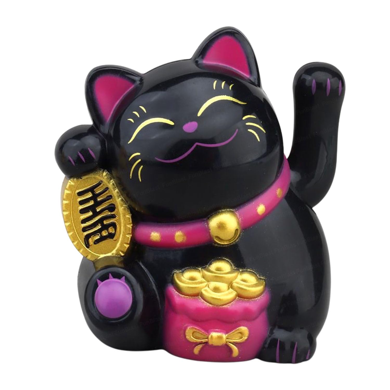 FunBlast Maneki Neko Lucky Cat, Waving Arm Solar Powered Good Luck Wealth Welcoming Display Car Decor Paw Up with Arm, Decor Item for Home, Office and Car (Black)