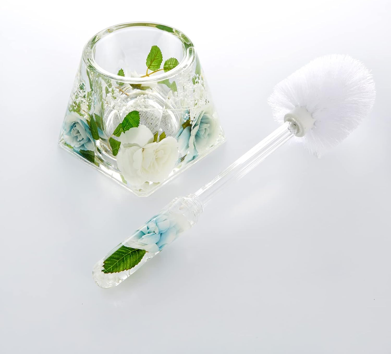Pacific GLD 58803 Toilet Brush Set, Acrylic Underwater Flowers, White & Blue, (Brush), Diameter 2.8 x Length 13.0 inches (7 x 33 cm)