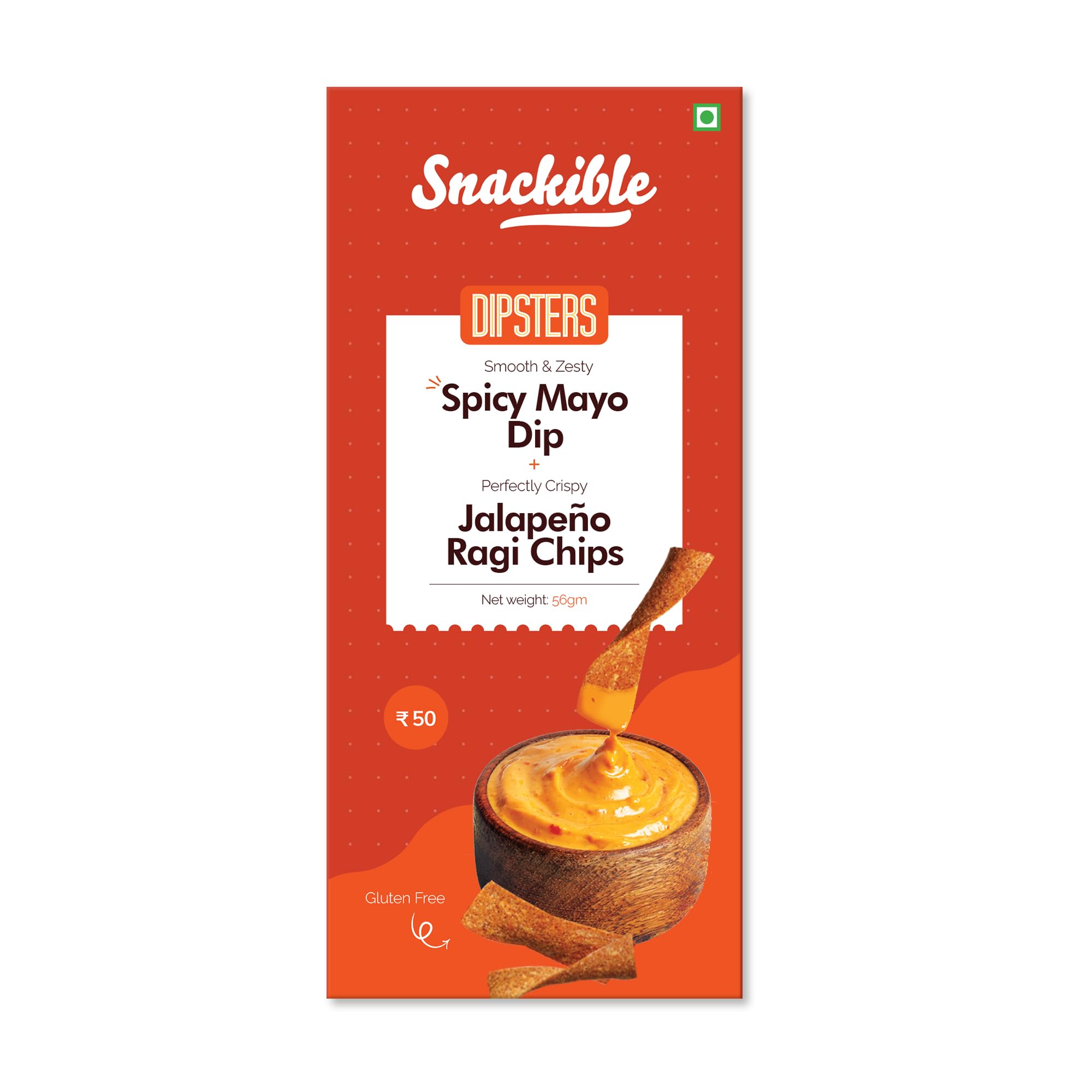 Snackible Dipsters Spicy Mayo Dip with Jalapeno Ragi Chips (Pack of 12) - 12x50gm | Spicy | Indian Flavour | Delicious | Ragi | Chip&Dip (B08HMST163) Amazon Price History, Amazon Price Tracker