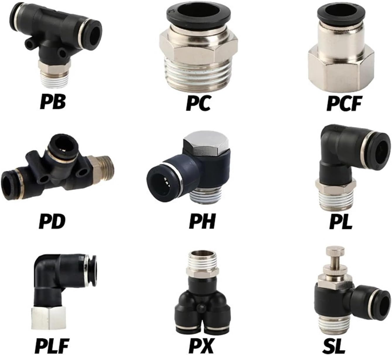 Black Air Hose Connector 1/8 1/4 3/8 1/2 4mm/6mm/8mm/10mm PC PCF PL Tube Connector Pneumatic Quick Connector Tube Hose Connector(6-02 (6mm-1l4),PC)