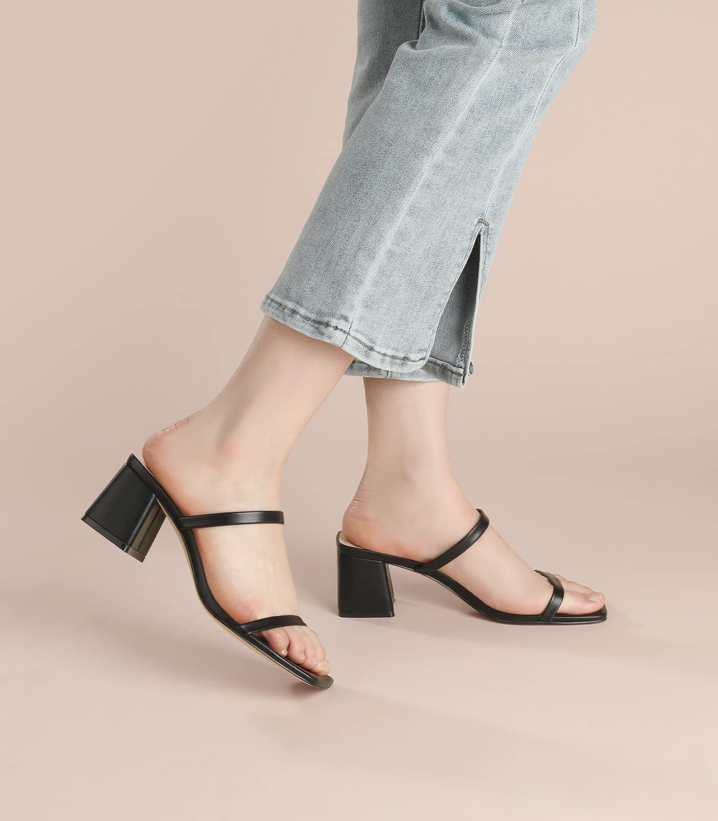 Leevar Square Toe Heeled Sandals for Women - Women's Low Block Heels Sandals - 2.25IN Open Toe Ankle Strap Chunky Heels - Slip on Heeled Sandal Mule- Nude Black Strappy Heels for Party Wedding Dress Shoes: 8 White Pearl