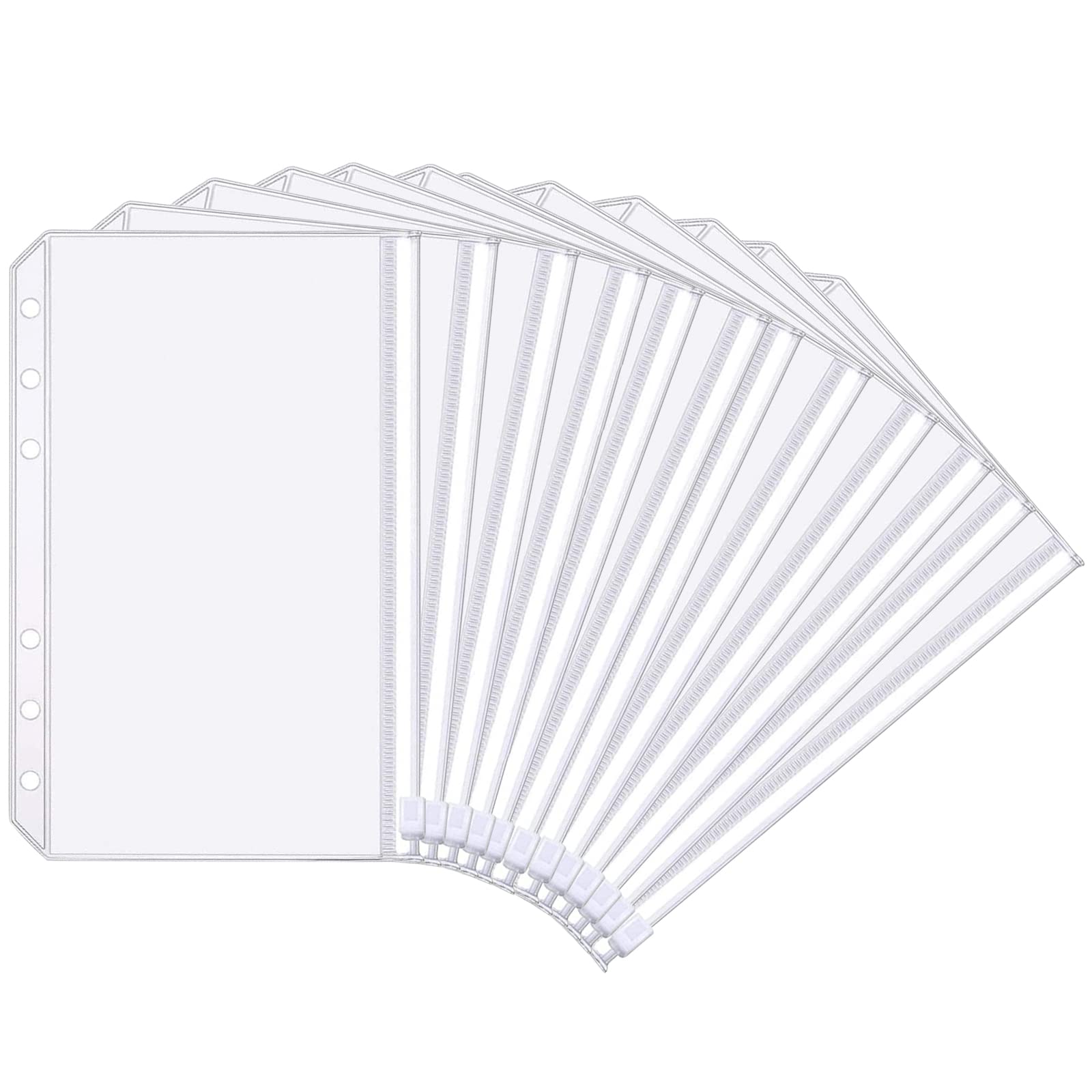 Pochette Budget Bidponds Lot De 12 Pochettes A5 à 6 Trous, Pochettes En Plastique Transparent à Fermeture éclair Pour Planificateur Budgétaire A5, Organiseur D'argent Pochette A6