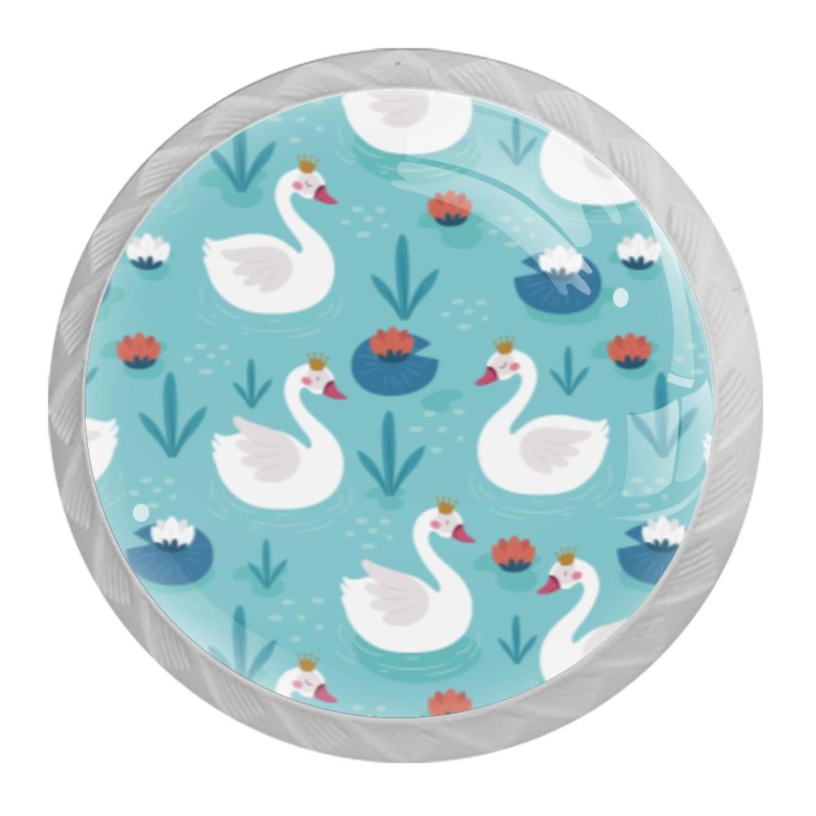 Tqmspg Multi01 4 Pieces Drawer Pulls Swans Pattern Door Knobs Dresser Handles For Kitchen Wardrobe Cupboard Hardware Furniture