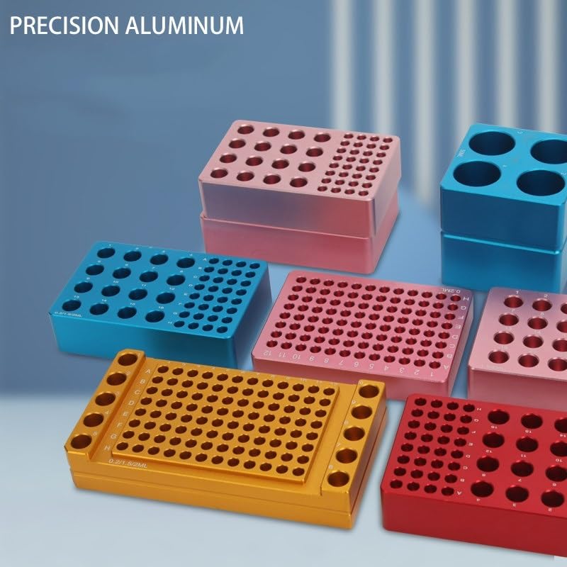 Pre-Cooled Aluminum Ice Box Cooler, Low Temperature Lab Cooler for 0.1/0.2/1.5/2/5/10/15/50ml Centrifuge Tubes & PCR Tubes, Laboratory Tube Rack(0.1ml-96Holes)