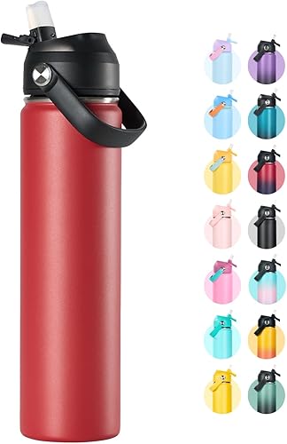 Miniatura 52 de Botella de agua de acero inoxidable aislada de 18 oz, de boca ancha, de doble pared con vacío, pajita de silicona, a prueba de sudor y fugas, termo