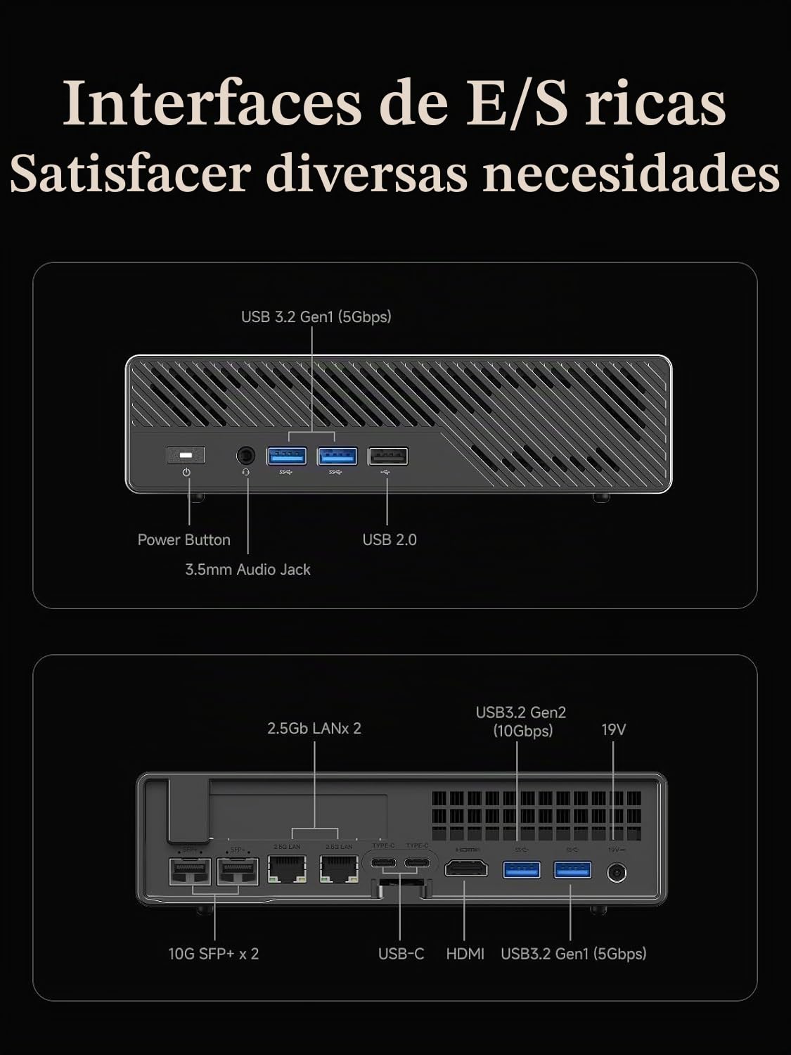 MINISFORUM MS-A2 Mini PC, AMD Ryzen 7 7745HX (8C/16T hasta 5,1 GHz), PCIe x16, 8K Triple Display (HDMI + 2X USB-C), 2X 10G SFP+, 2X 2,5G LAN, 3X M.2 SSD, sin RAM/SSD
