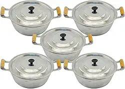 Jogo De Panela Alumínio Batido Grosso Com 5 Peças Cabo Madeira Marfim Envernizado