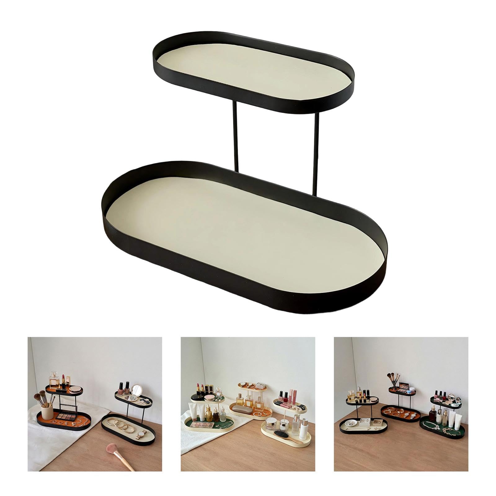 Organizer da Banco Scaffale Portaoggetti Mensola Portacosmetici Vassoio Porta Trucchi in Ferro Robusto Pad Pu Staccabile E Piedini in Silicone Adatto, Style a