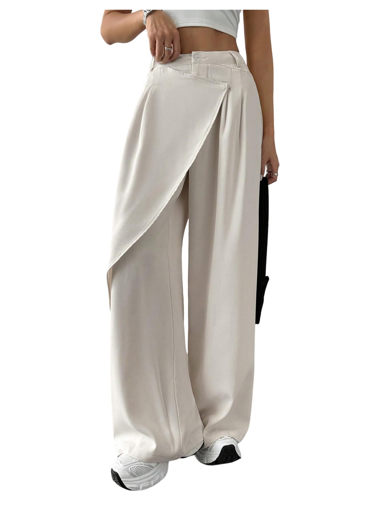 Floerns Womens Wrap Front Wide Leg Pants High Waist Dressy Casual Office Trousers