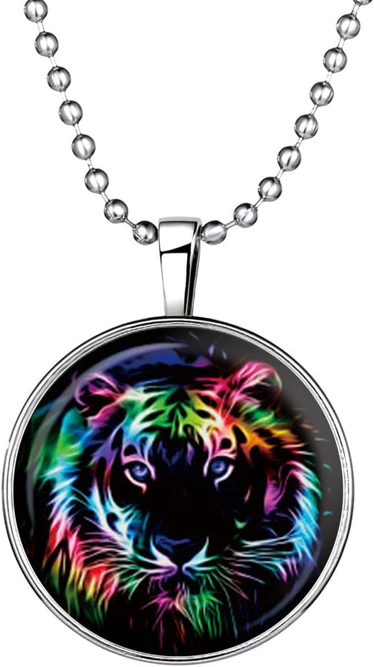 Tiger Head Pendant Silver Plated Luminous Time Gem Pendant Chain Necklace for Men Women