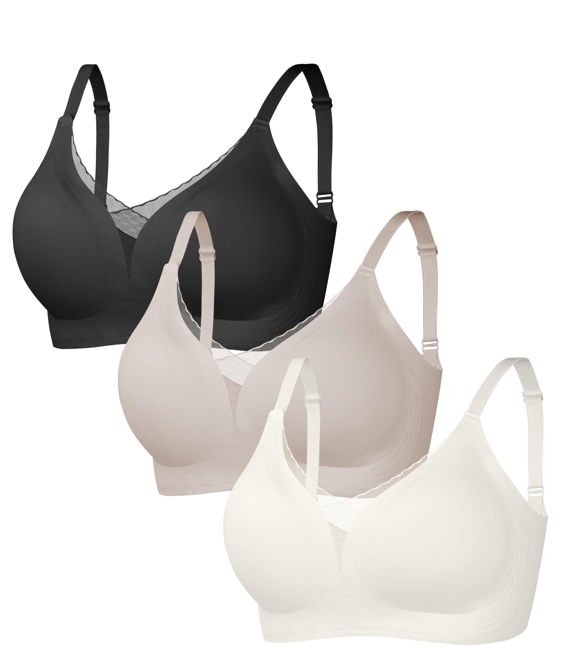 3-Pack Wireless Womens Bras No Underwire Push Up Padded Bra Support Bralette Ultra Comfort T-Shirt Everyday Bra