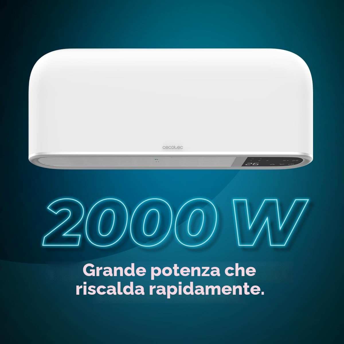 Cecotec Scaldabagno Ceramico ReadyWarm 2000 Max Box Ceramic Connected. 2000 W, Display LED, Termostato Regolabile, Controllo via Wifi, Protezione IP22, Timer, Protezione da Surriscaldamento