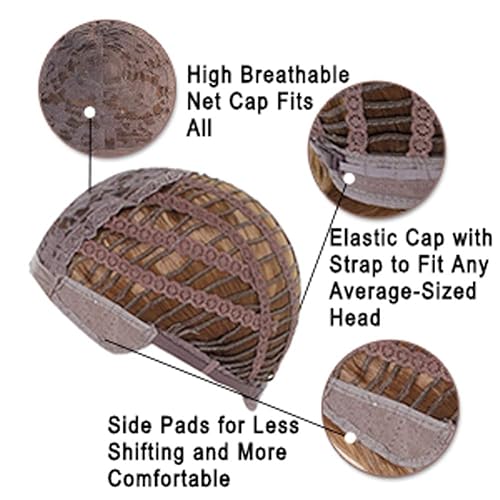 Miniatura 7 de Anogol Gorra de peluca + peluca marrón para cosplay, pelucas onduladas cortas en capas para niño, para fiesta de disfraces, peluca para Halloween