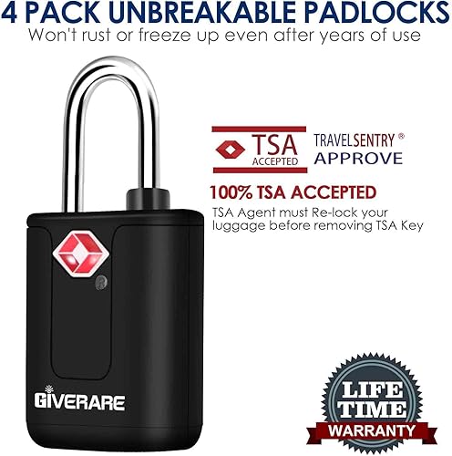 Miniatura 4 de Paquete de 4 cerraduras de equipaje de viaje aprobadas por la TSA con llaves, candados pequeños con cremallera, candados compatibles con la TSA para