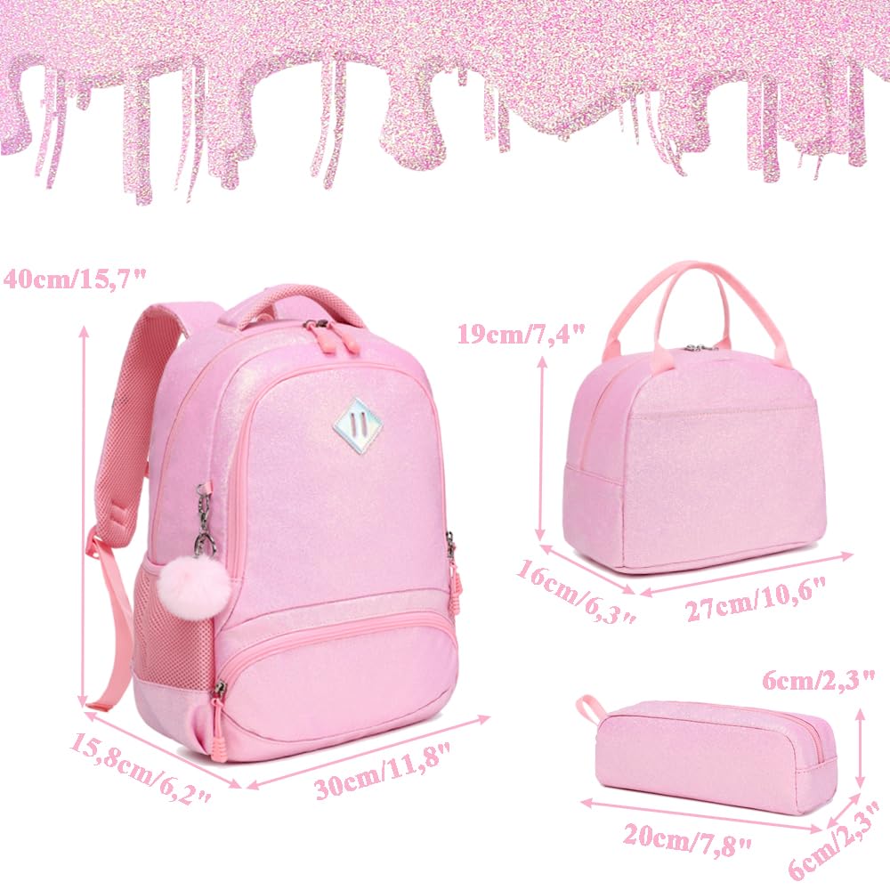Kimwadalh Mochila Purpurina Niña Mochilas Primaria Bolsas Escolar Mochila Infantil Niñas Mochila Glitter Rucksack Sets de útiles Escolares,Mochila Niñas Purpurina