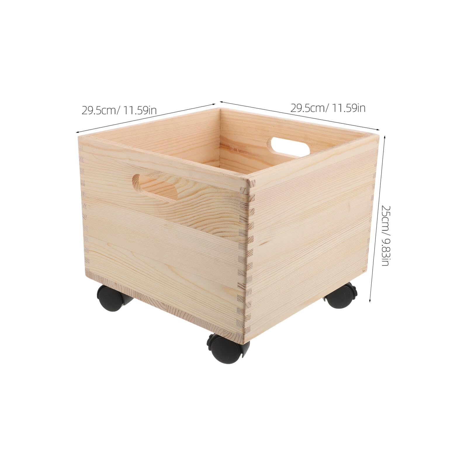 TOYANDONA Cassa Porta Oggetti in Legno Massello con Ruote Quadrata Stile Rustico per Libri e Vinili per Soggiorno e Spazi Studio Portatile e Funzionale