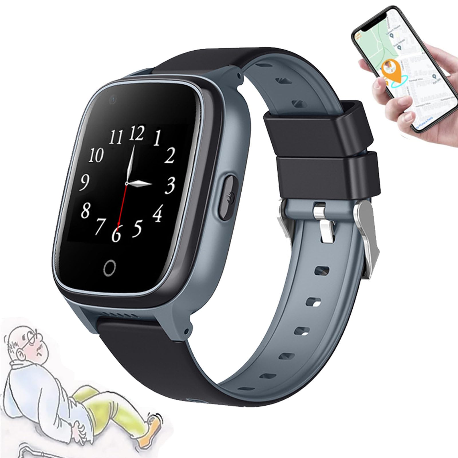 Smartwatch Per Anziani Con Rilevamento Cadute, Dispositivi Di Avviso Di Caduta, Localizzatore Gps, Cardiofrequenzimetro, Chiamate Bidirezionali, Per Anziani Per La Tua Famiglia