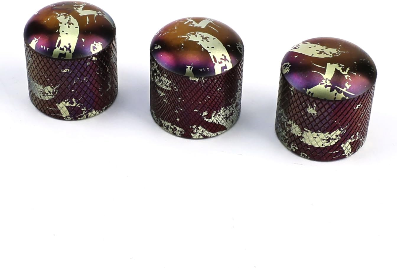 3Pcs Titanium Alloy Electric Bass Guitar Knobs Dome 6mm Hole Metal Volume Tone Control Knobs Fit for Fender Strat ST Telecaster Tele Jazz Les Paul Guitar Replacement Parts （Camouflage Red）
