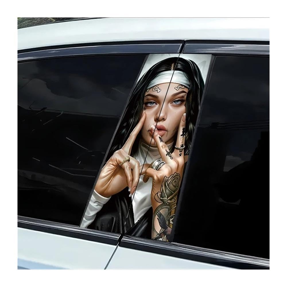 Decorative Items 2 Pieces of Car B-Pillar Stickers Nun Tattoo Art Vinyl Protective Film