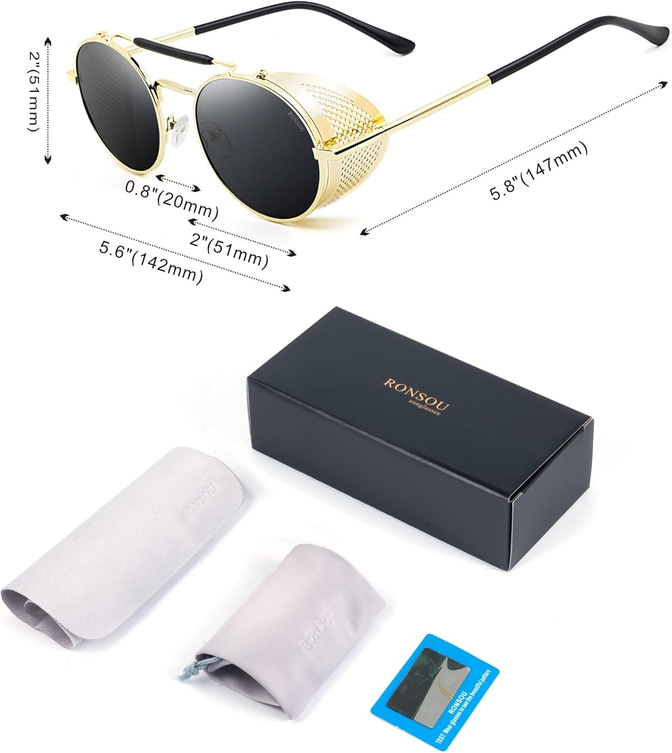 RONSOU Steampunk Style Round Vintage Polarized Sunglasses Retro Eyewear UV400 Protection Matel Frame - Image 6