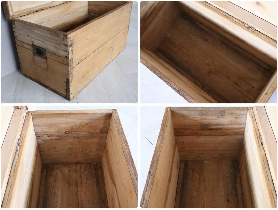 宝箱 アンティーク ブラウン L 収納 おもちゃ ボックス フランスアンティーク オールドパインのトランク 木箱 ケース テーブル 収納棚 展示台 オブジェ アトリエ レトロ 仏国 058