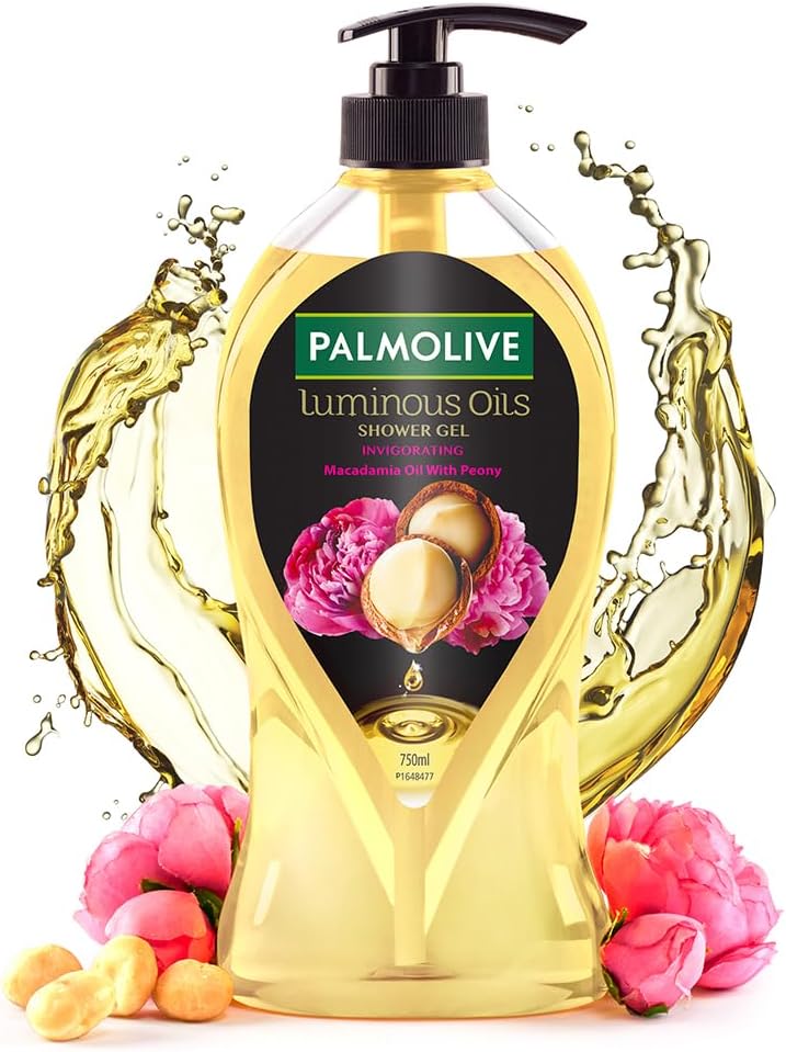 Palmolive Luminous Oil Invigorating Body Wash For Women & Men, 750Ml Pump Bottle, 100% Natural Macadamia Oil & Peony Extracts For Everyday Freshness, Ph Balanced Bodywash Shower Gel