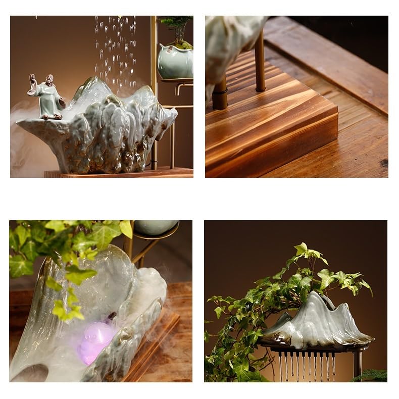 Fuente Decorativa de jardín, Fuente de Agua con Cascada, de cerámica, con función humidificadora, Rueda de Agua, Feng Shui Zen, decoración para salón, Dormitorio, Oficina