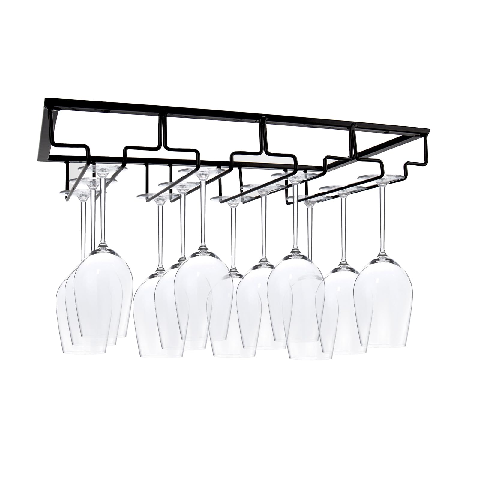 Iriisy 2 pz Supporto per calici da vino rosso, casa cucina regolabile in vetro, supporto per bicchieri da vino, ripiano in acciaio inox (nero, 4 file