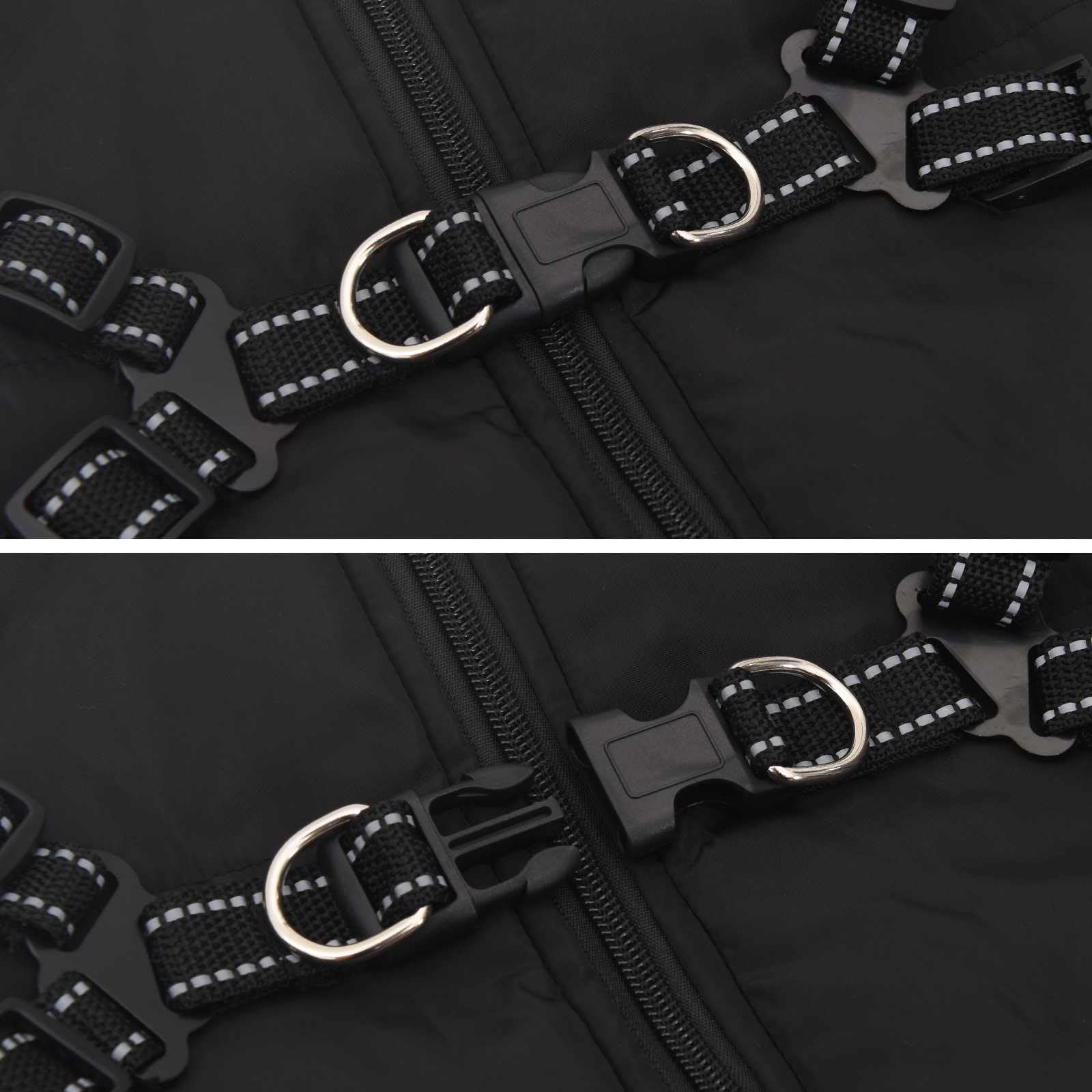 Cappotto per cani nero L48 in pile e poliestere regolabile con strisce riflettenti per inverno e autunno, antivento, impermeabile, caldo, ideale per passeggiate, all'aperto e passeggiate