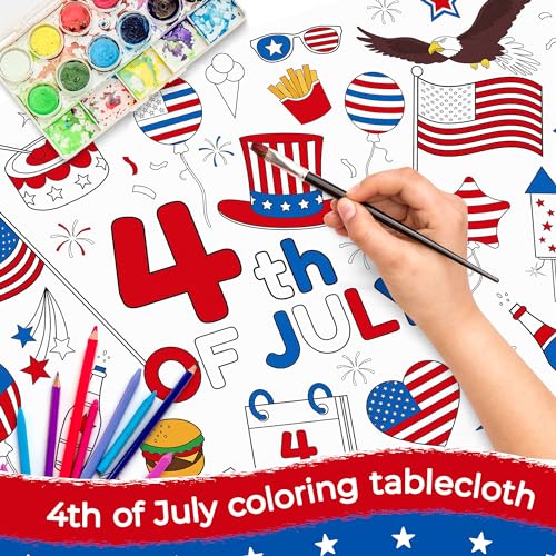 Image of Childom 1 Pack Fourth of July Coloring Tablecloth for Kids,4th of July Crafts for Kids 30 inchx72 inch Giant Coloring Poster Table Cloth,Large Paper Poster Crafts Party Activities,4th of July Paper Tablecloth