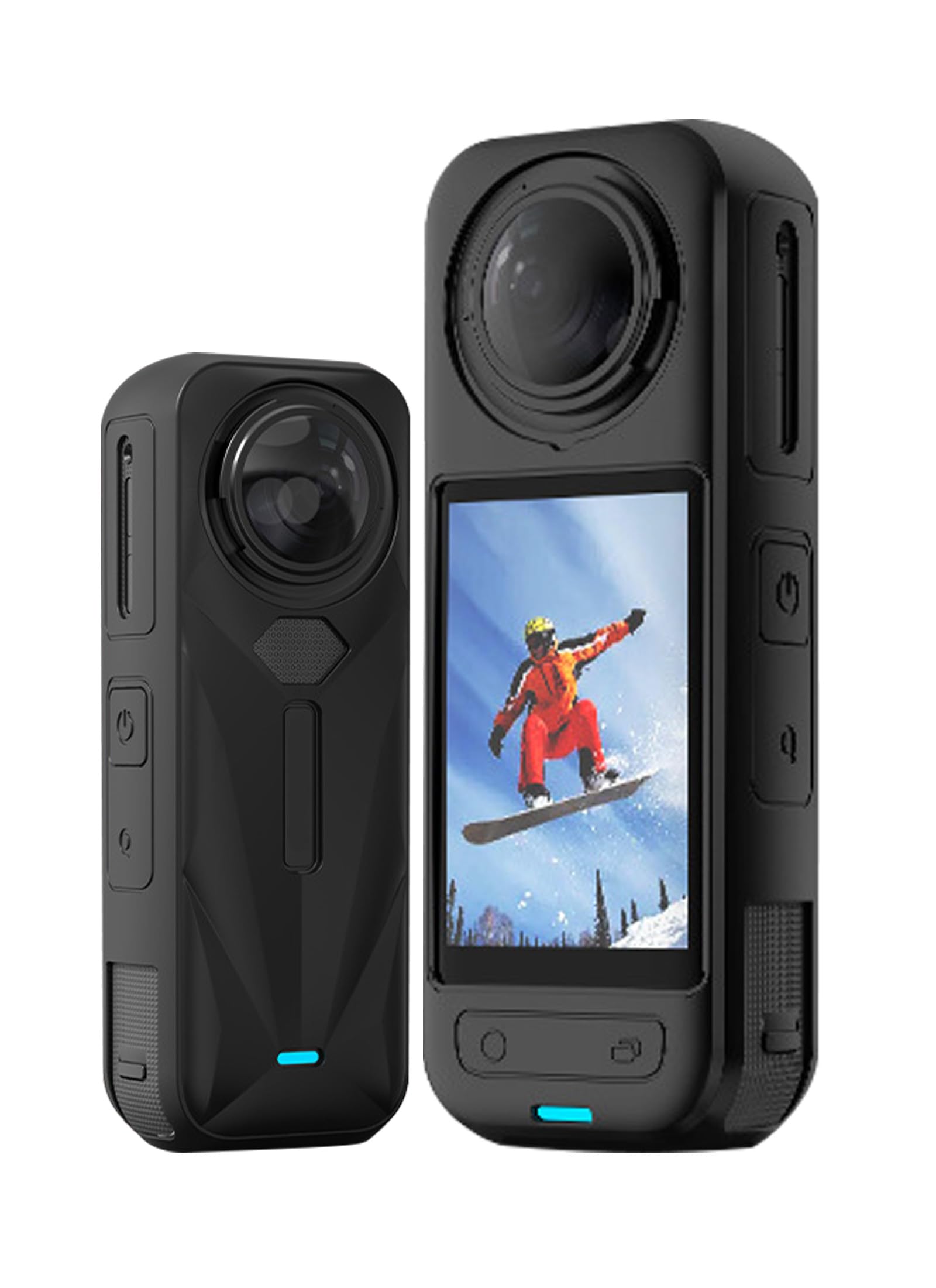 Funda especialmente diseñada para cámara de acción Insta360 X5 impermeable 8K de 360°, protección de silicona premium a prueba de golpes. Puerto de carga accesible, color negro.
