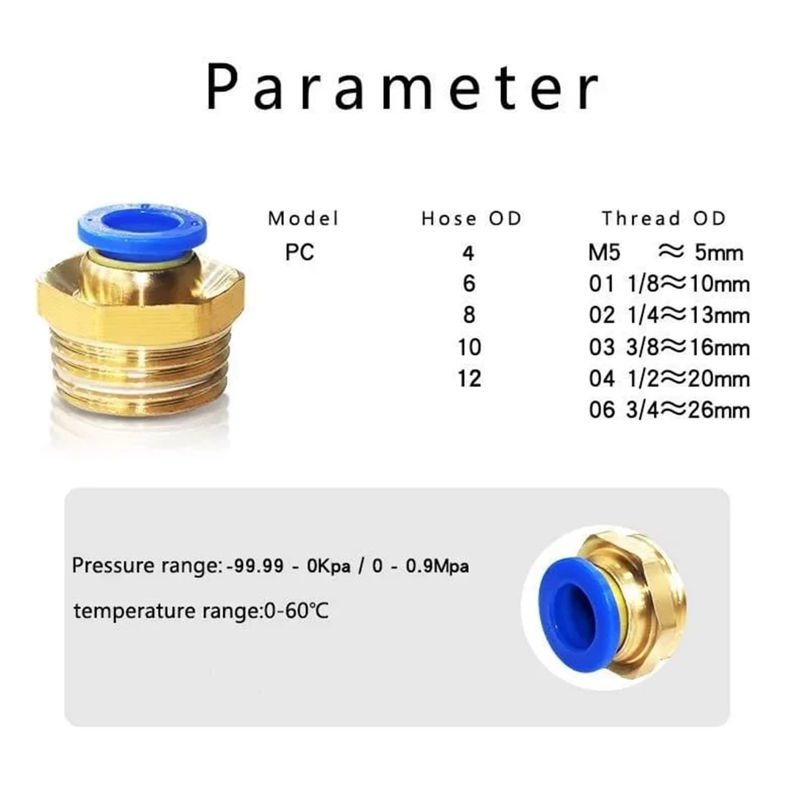 10/50 pezzi Raccordo pneumatico Connettore aria PC 4 mm 6 mm 8 mm 10 mm 12 mm Filettatura 1/8" 1/4" 3/8" 1/2" Raccordi for tubi flessibili Connettori rapidi for tubi(PC12-04,10 PCS)