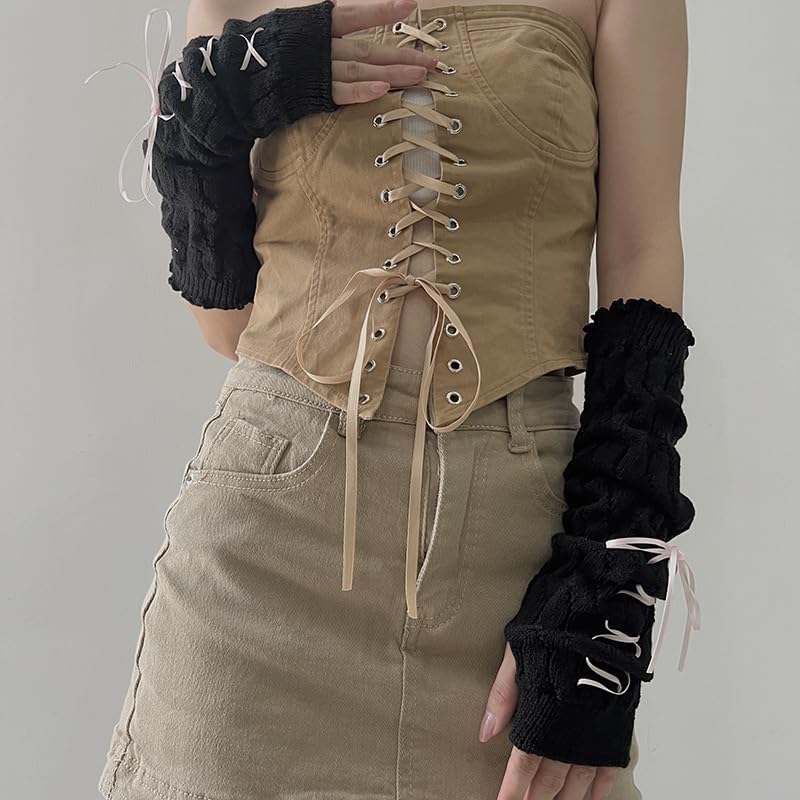 Women Knitted Arm Warmers Fairy Grunge Fingerless Gloves Winter Warm Thumb Hole Mittens Y2K Accessories - Image 3