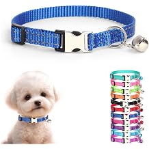 Blue Puppy Collar with Bell, Reflective Nylon Small Dog Collar with Bell,Bell for Dog Collar for XXS Xs Tiny Little Pet Dogs Cat Neck 7.5-11 Inch