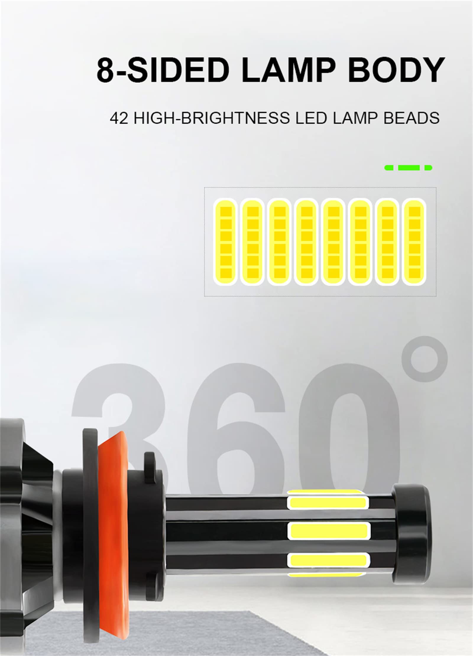 Faro A LED, Otto Lati 360 Luce 130W 12000 Lumen Lampadine Per Fari A LED Più Luminose, Kit Di Conversione LED Super Luminoso 6000K A Fascio Alto Anabbagliante, Confezione Da 2,H4