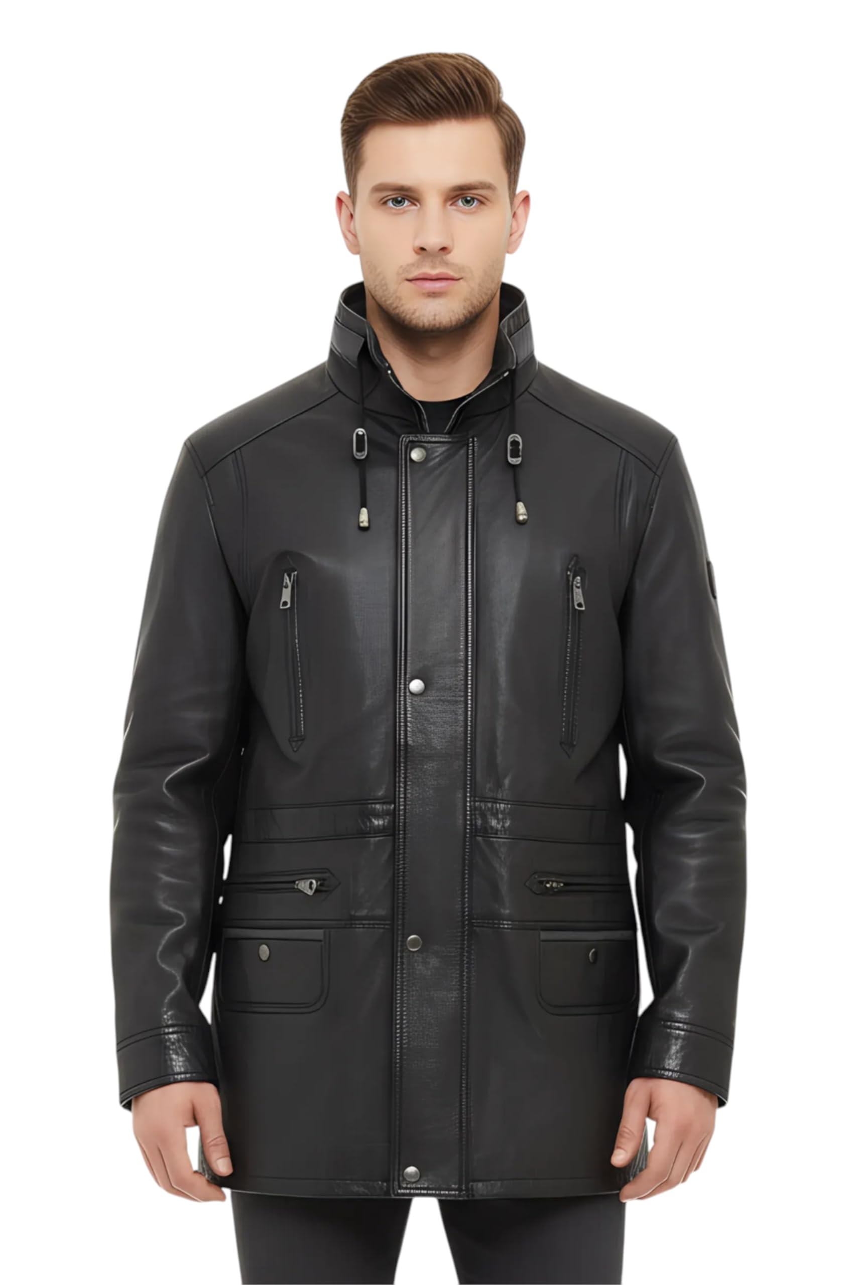 Infinity Leather Giacca Invernale Classica Parka da Uomo in Morbida Pelle Scamosciata Regular Fit