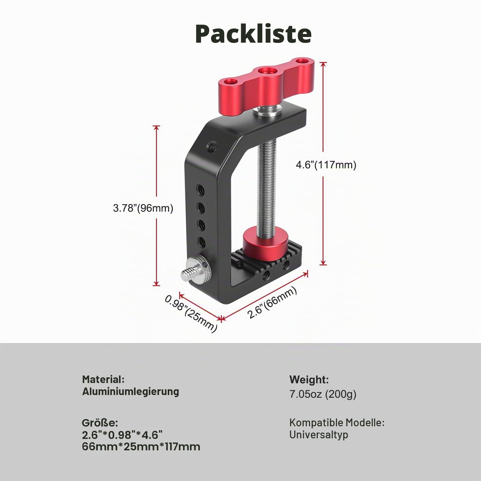 C-Klemme, Tischkamera-Halterung, Aluminium-Tisch-C-Klemme mit 0,6 cm (1/4 Zoll), 3/8 Zoll Gewinde, Desktop-DSLR-Halterung für Fotostudio-Videokamera, Lichtständer, Schreibtisch, Stangen