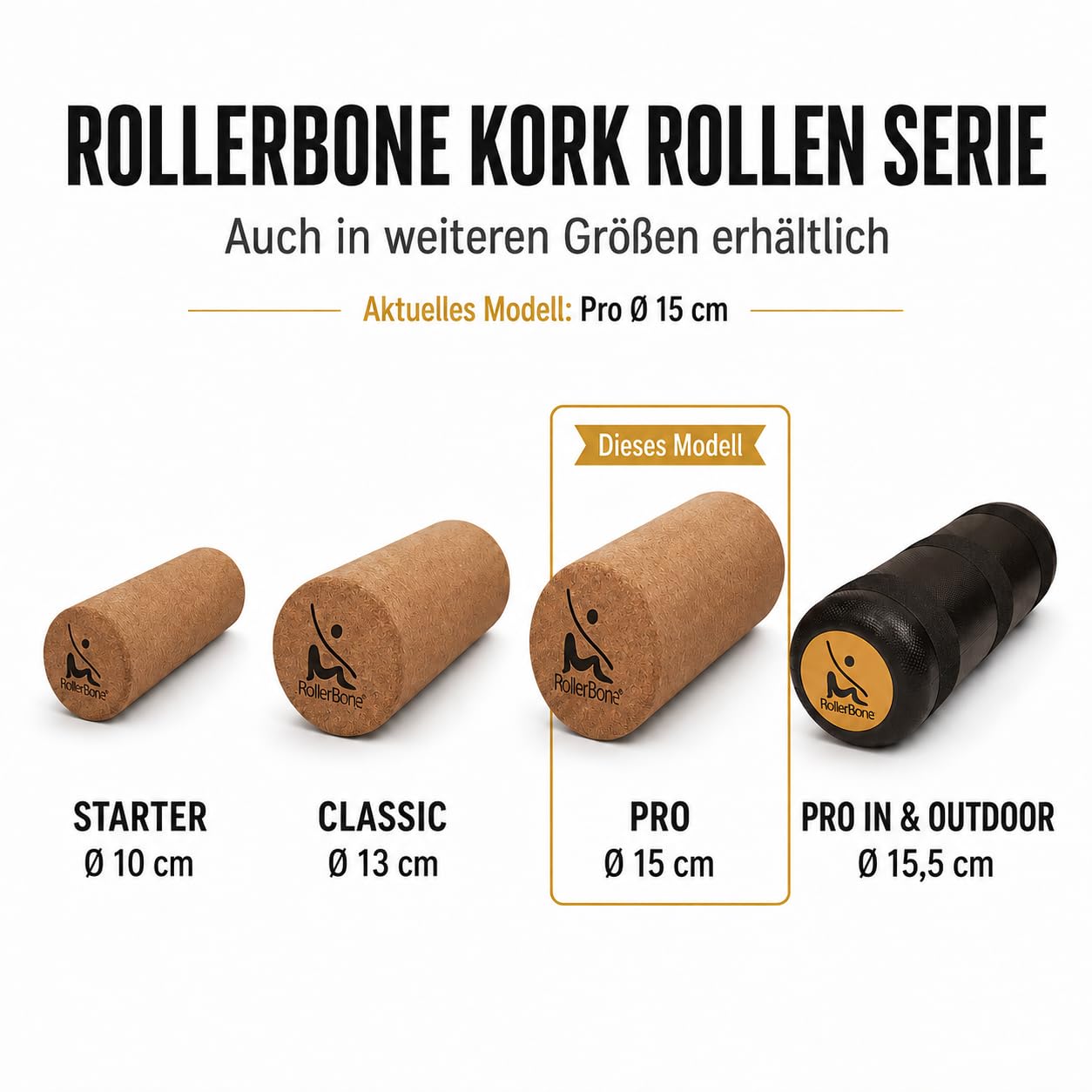 Korkrolle Pro Ø 15 cm – Balanceboard Rolle aus Naturkork, 45 cm, bis 125 kg – für RollerBone & andere Balance Boards – Balance, Core, Fitness & Faszientraining