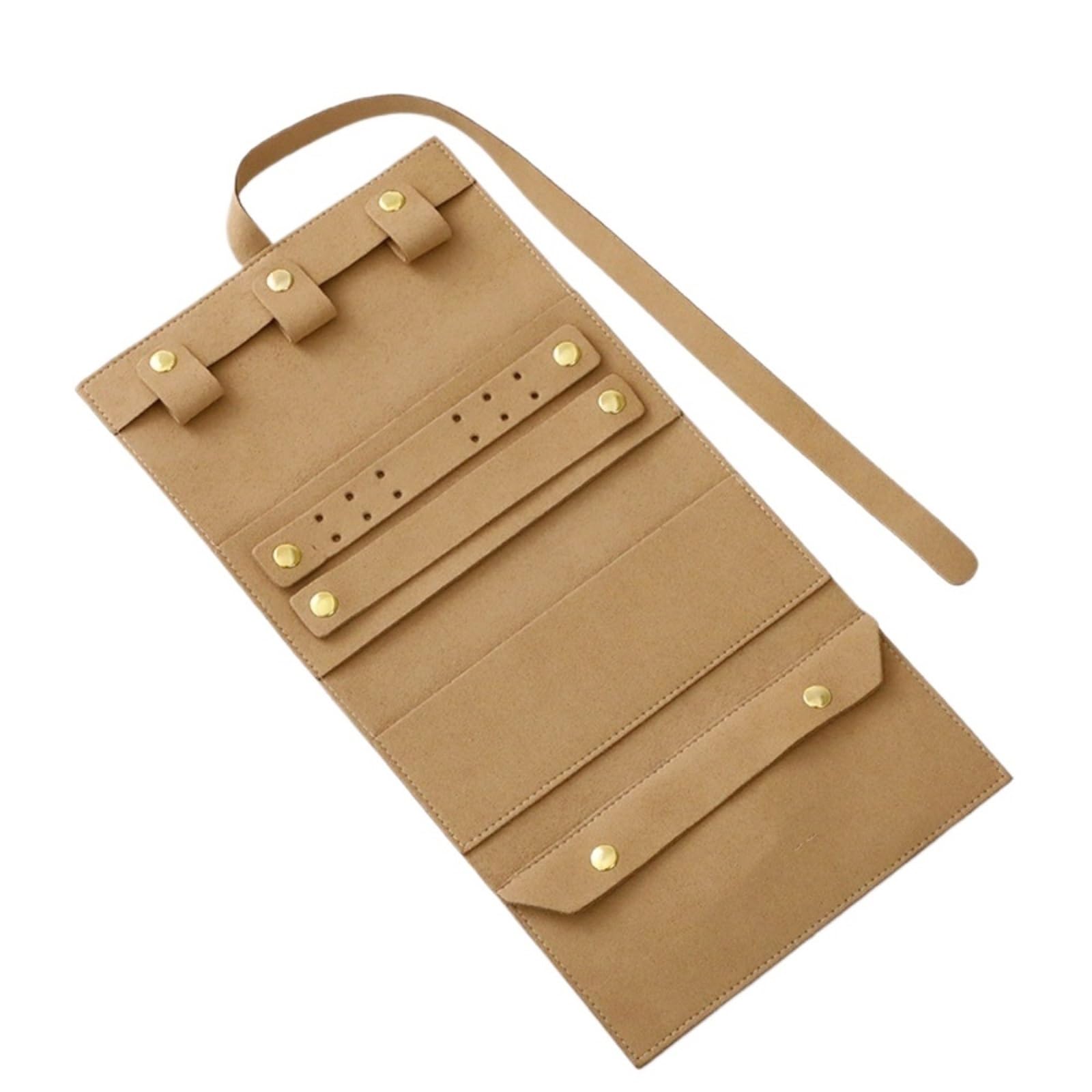 RUWLFE 1Pcs Portable Jewelry Organizer Compact Travel Storage Roll Bag Foldable For Special Occasions for Rings, Necklaces, Earrings(Khaki)
