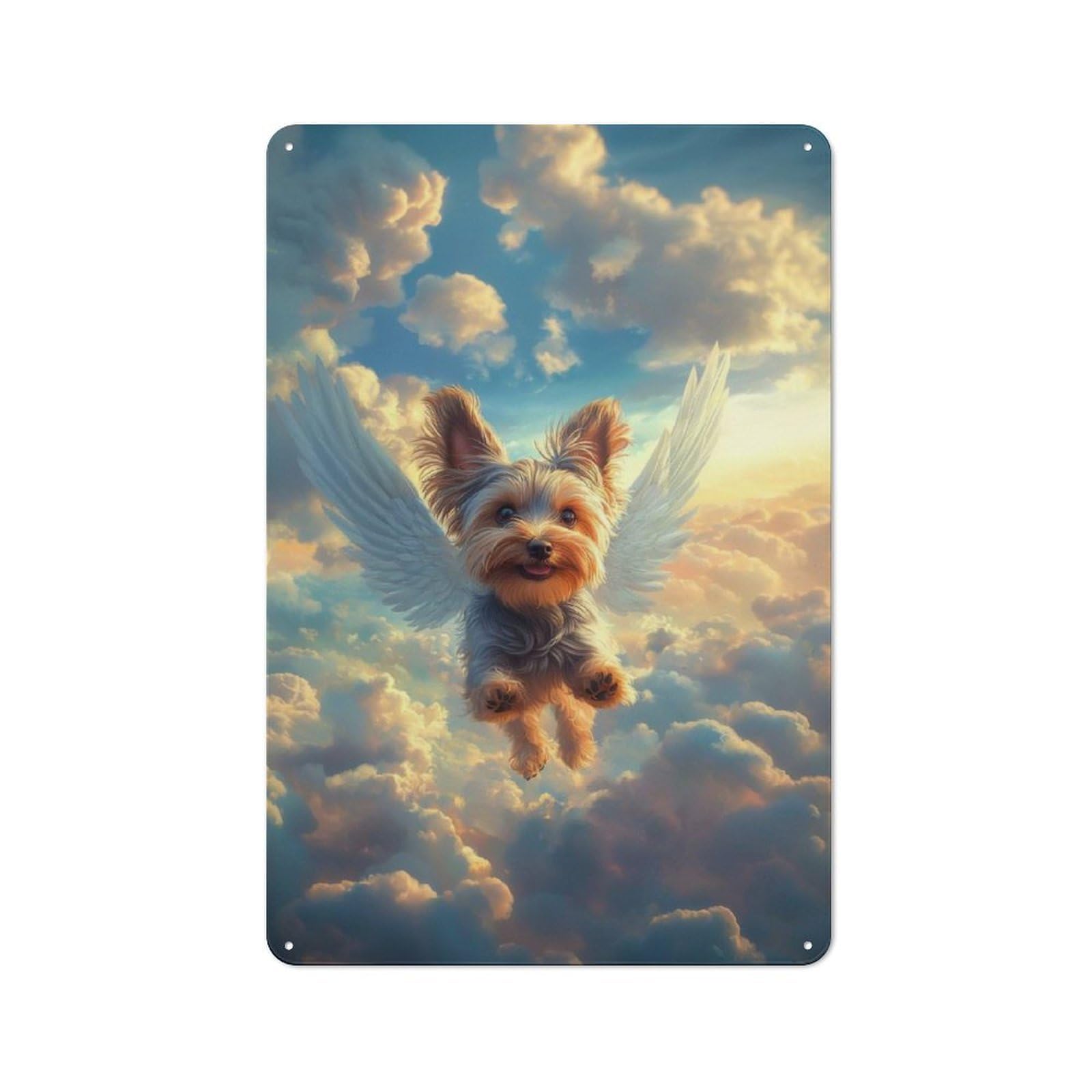 Junmoney Yorkshire Terrier With Angel Wings Pet Memor Retro Metal Sign 30X20cm Featuring Ial Art For Living Room Wall, For Vintage Wall Decor Fans, For Themed Room Decoration