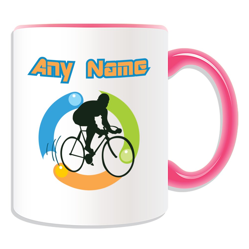 Cadeau Personnalisé – Tasse Vélo (Transport Design Thème, Couleur) – N'importe Quel Nom/Message Sur Votre Unique – CONDUCTEUR Vélo De Vélo De Route Cycliste, Céramique, Rose