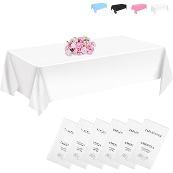 CHEPULA Disposable Tablecloths White Pack of 6 Disposable Tablecloths