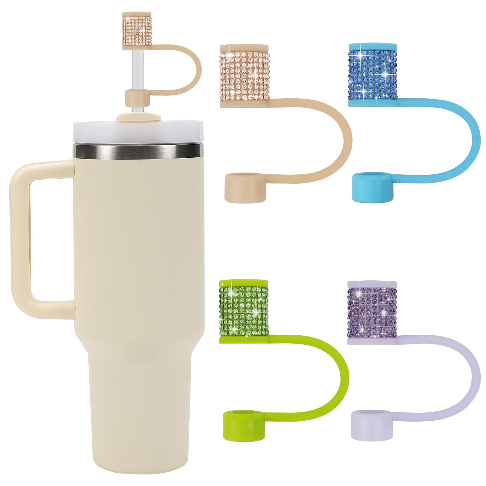 Stanley Cup Accessories Set, 4 Pcs Bling Diamond Straw Cover, Straws Cap for Stanley 30&40oz with Tumblers, 0.4in Lid Accessories for Tumblers, Straw