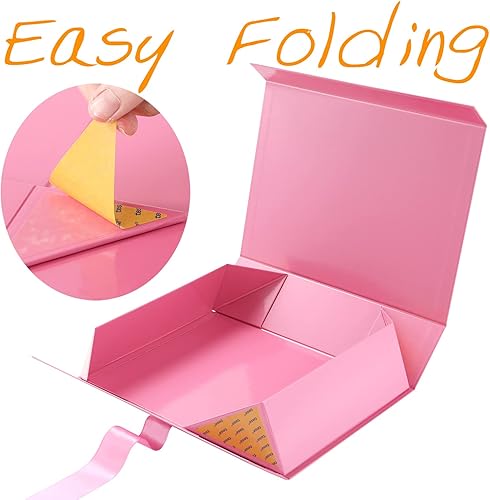 Miniatura 5 de GREEN BEAN Caja de regalo grande con tapa para regalos de 13 x 9.7 x 3.4 pulgadas, magnética rosa con cinta, caja de regalo de lujo, caja de