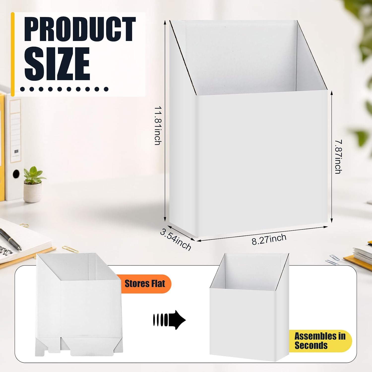 24 Pcs Cardboard Magazine File Holder Organizer, Foldable Book Bin, Desk File Organizer Box Document Rack for School Classroom Office Library Supplies, 11.81 x 8.27 x 3.54 inch (White)