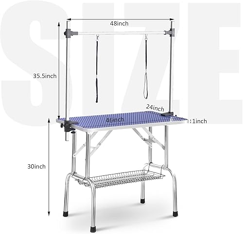 Miniatura 9 de Mesa de aseo profesional ajustable para mascotas, de 42 pulgadas, resistente, con brazo y bandeja de malla para perros y gatos, capacidad máxima de